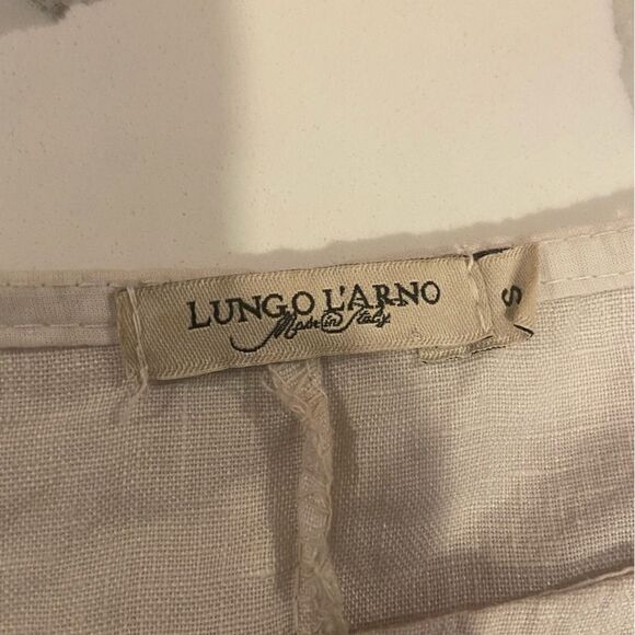 Lungo L’Arno Italy 100% Linen Ruffled Hem 3/4 Sleeve Tunic Top Beige Size Small - Picture 8 of 9